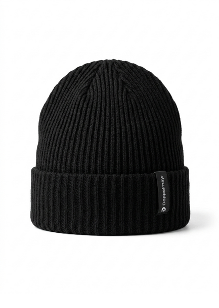 Strickmütze schwarz mit Stulpe